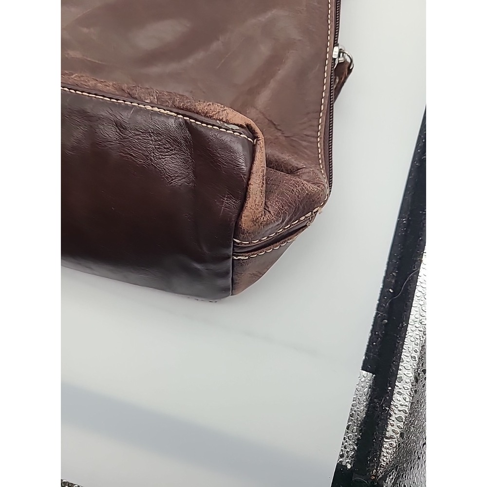 Giani Bernini Genuine Leather Portfolio Business Tote Brown Multi Pockets Zipper - Picture 12 of 16